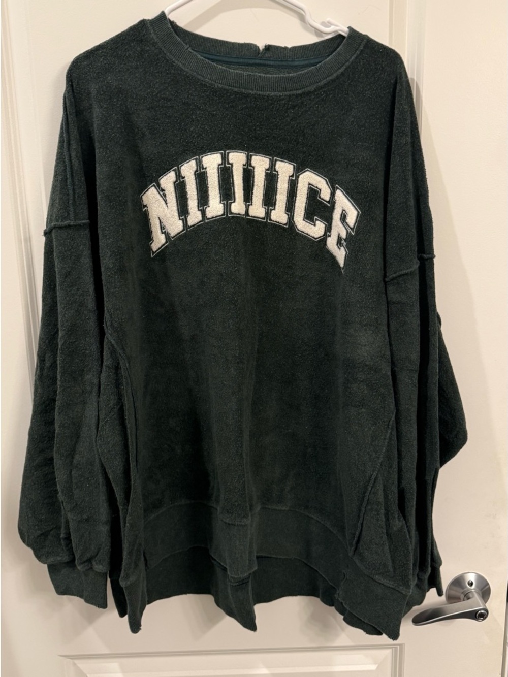 aerie Dark Green Crewneck Sweater with White Arch Lettering